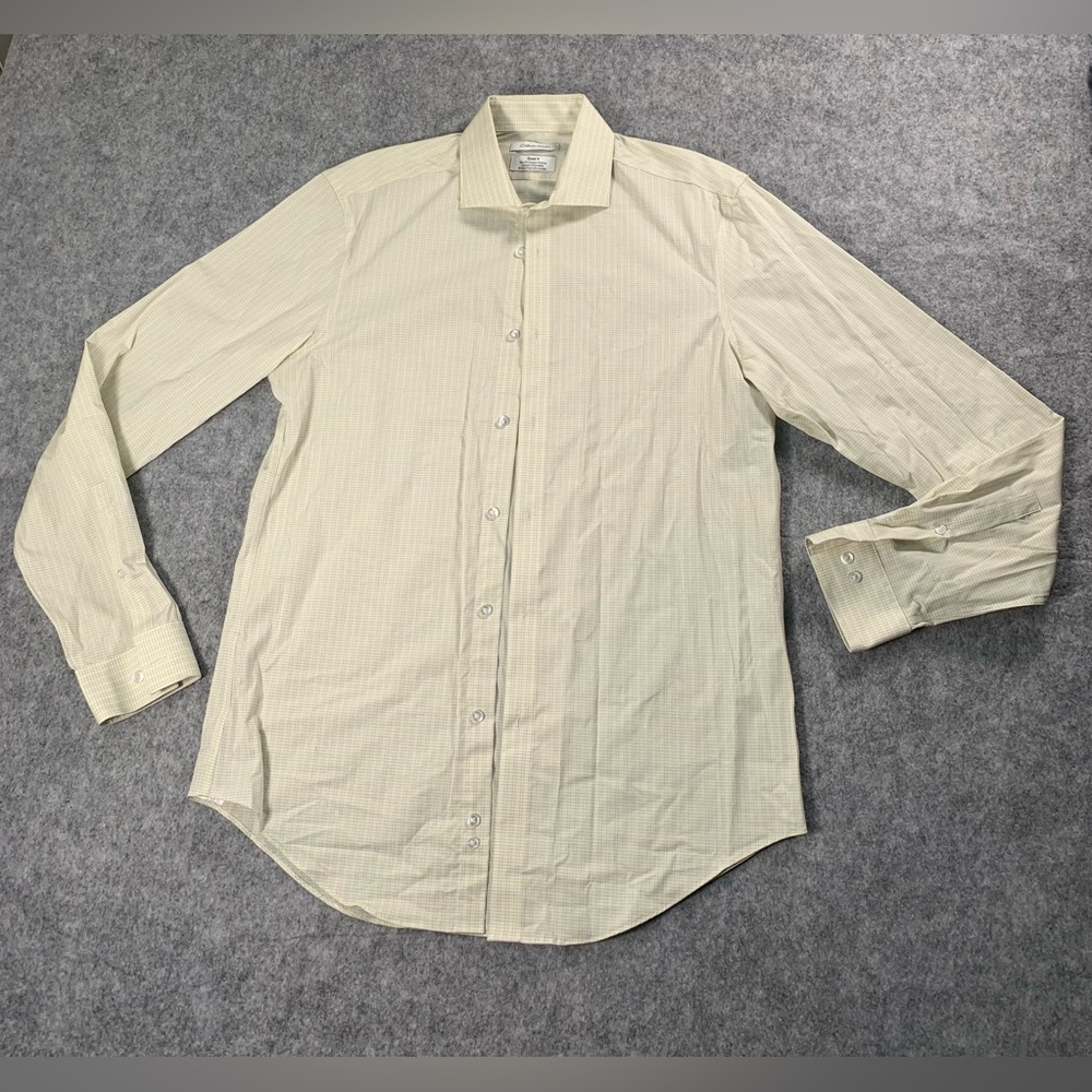 Calvin Klein Gray and Cream Plaid Shirt